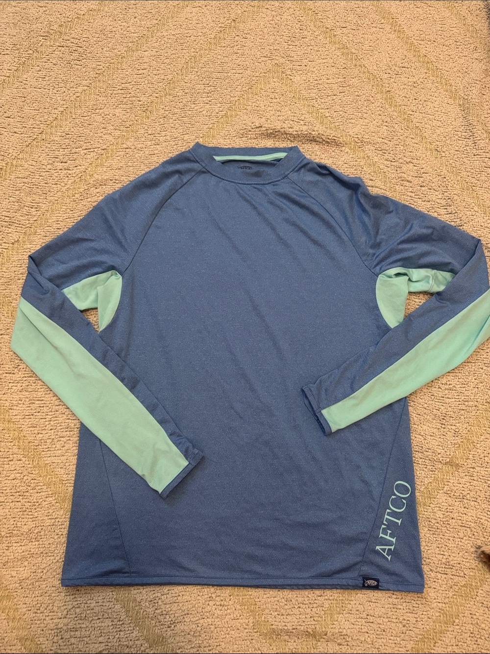 AFTCO Performance Fishing Shirt Men’s Small Blue Long Sleeve UV Athletic